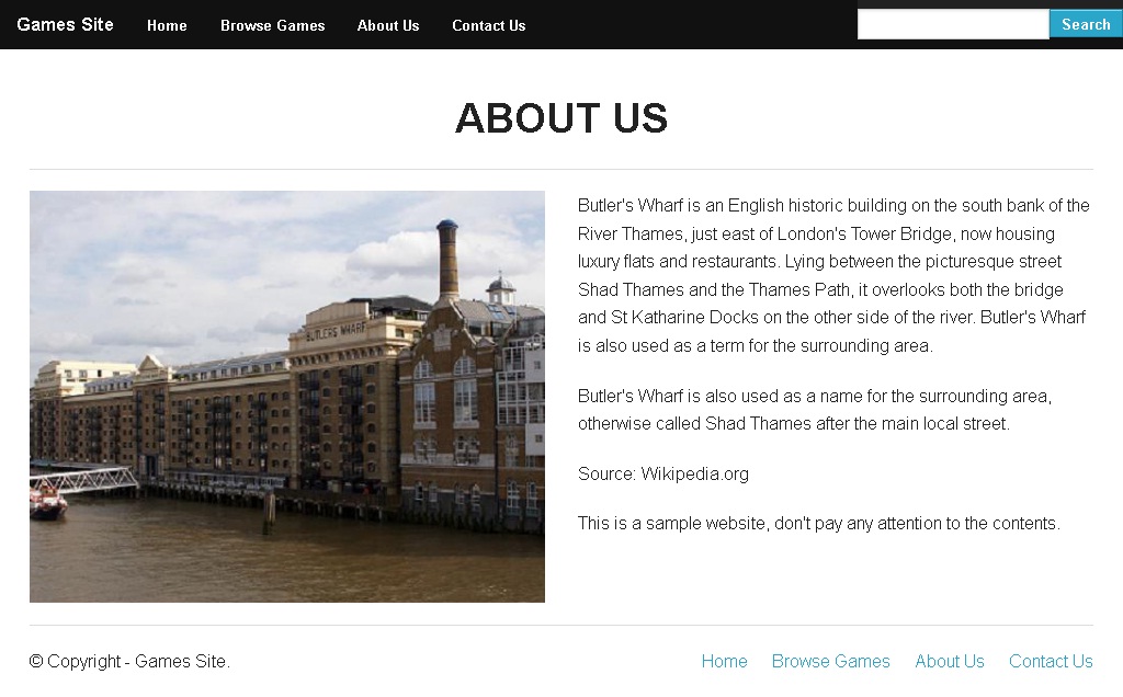 Zurb Foundation Framework Game Site About Us Page without Image Gallery