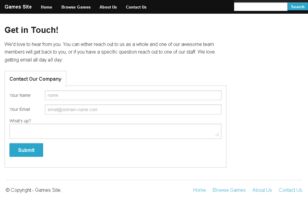 Zurb Foundation Framework Game Site Contact Us Page Layout1